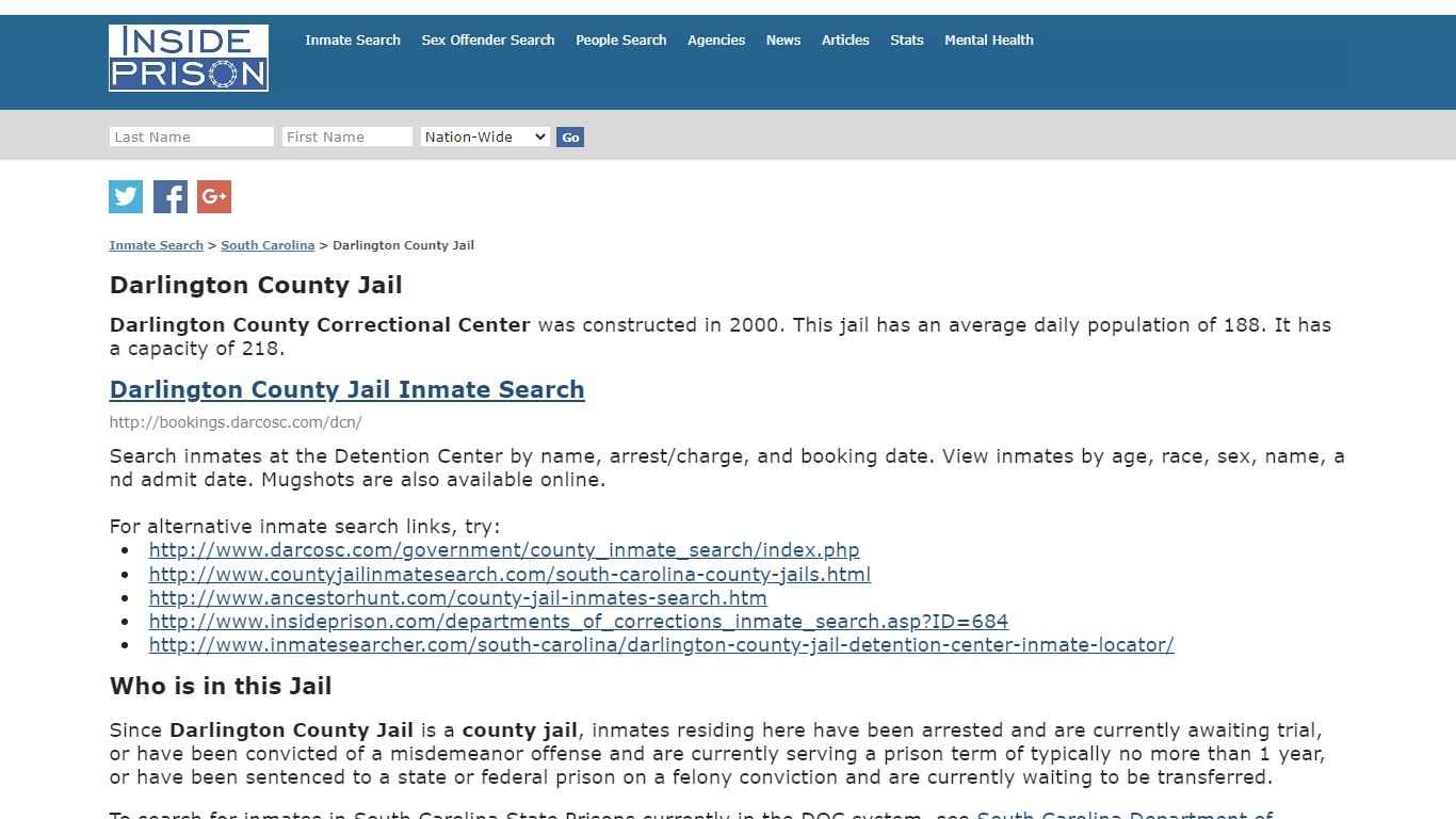 Darlington County Jail - South Carolina - Inmate Search - Inside Prison